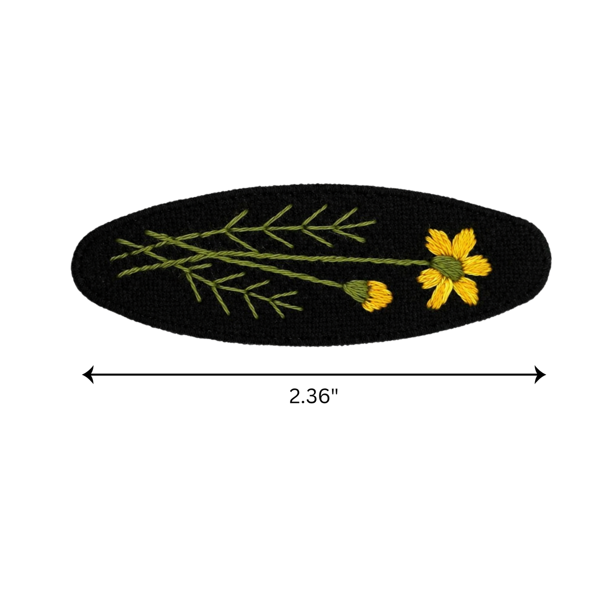 Handmade Embroidered Yellow Flower Linen Hair Snap Clips, Oval, 2.36 in. (Pack of 2)