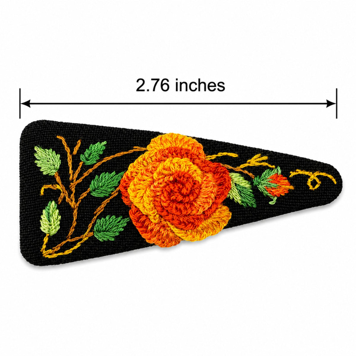 Hand Embroidered Ombre Orange Rose Linen Hair Snap Clips, Triangle, 2.76 in. (Pack of 2)