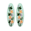 Handmade Embroidered Peach Flower, Mint Linen Hair Snap Clips, Oval, 2.36 in. (Pack of 2)