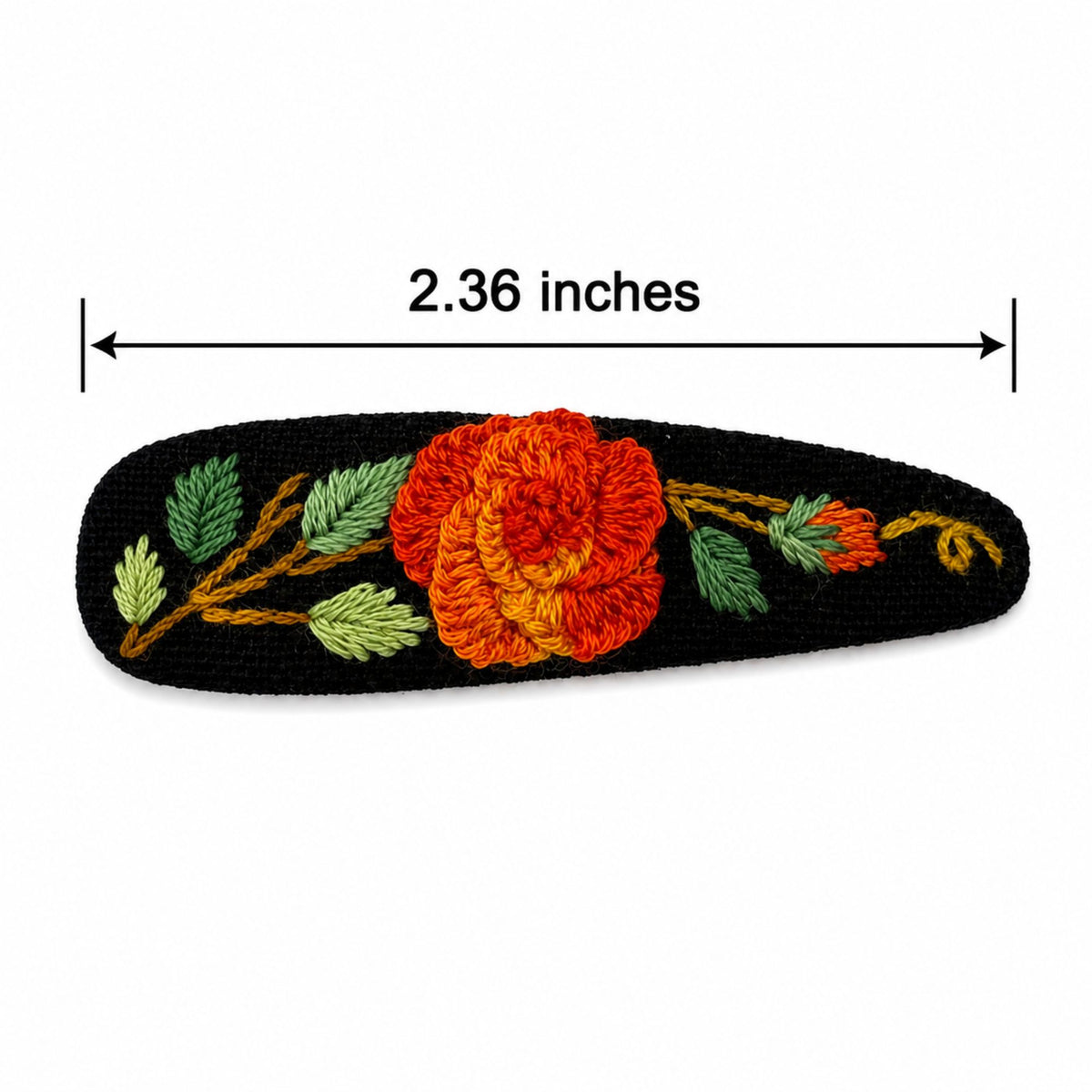 Hand Embroidered Ombre Orange Rose Linen Hair Snap Clips, Teardrop, 2.36 in. (Pack of 2)