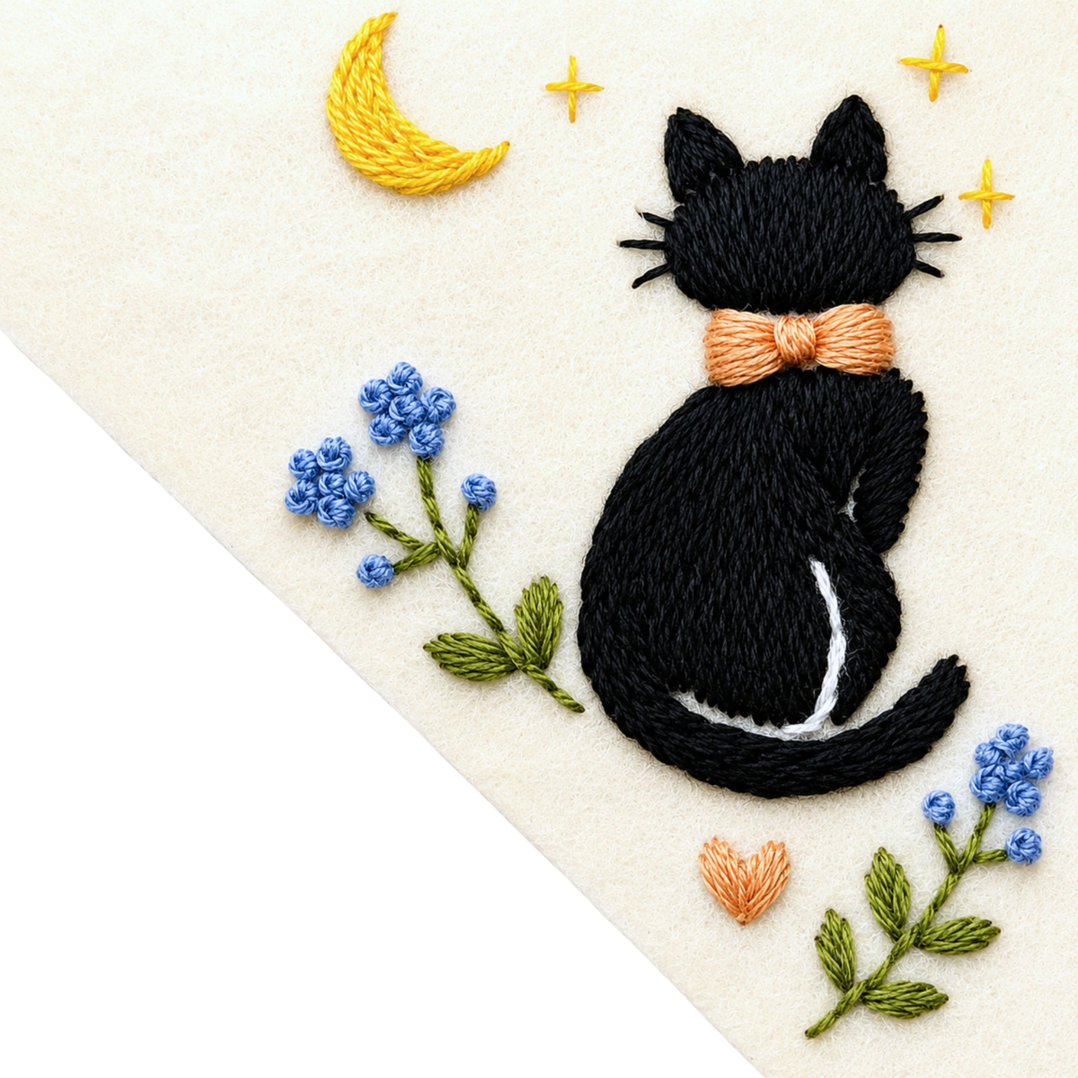 Le Petit Camion Handmade Embroidered Felt Corner Bookmark - Moonlight Black Cat