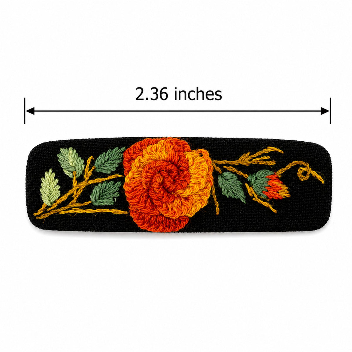 Hand Embroidered Ombre Orange Rose Linen Hair Snap Clips, Rectangle, 2.36 in. (Pack of 2)