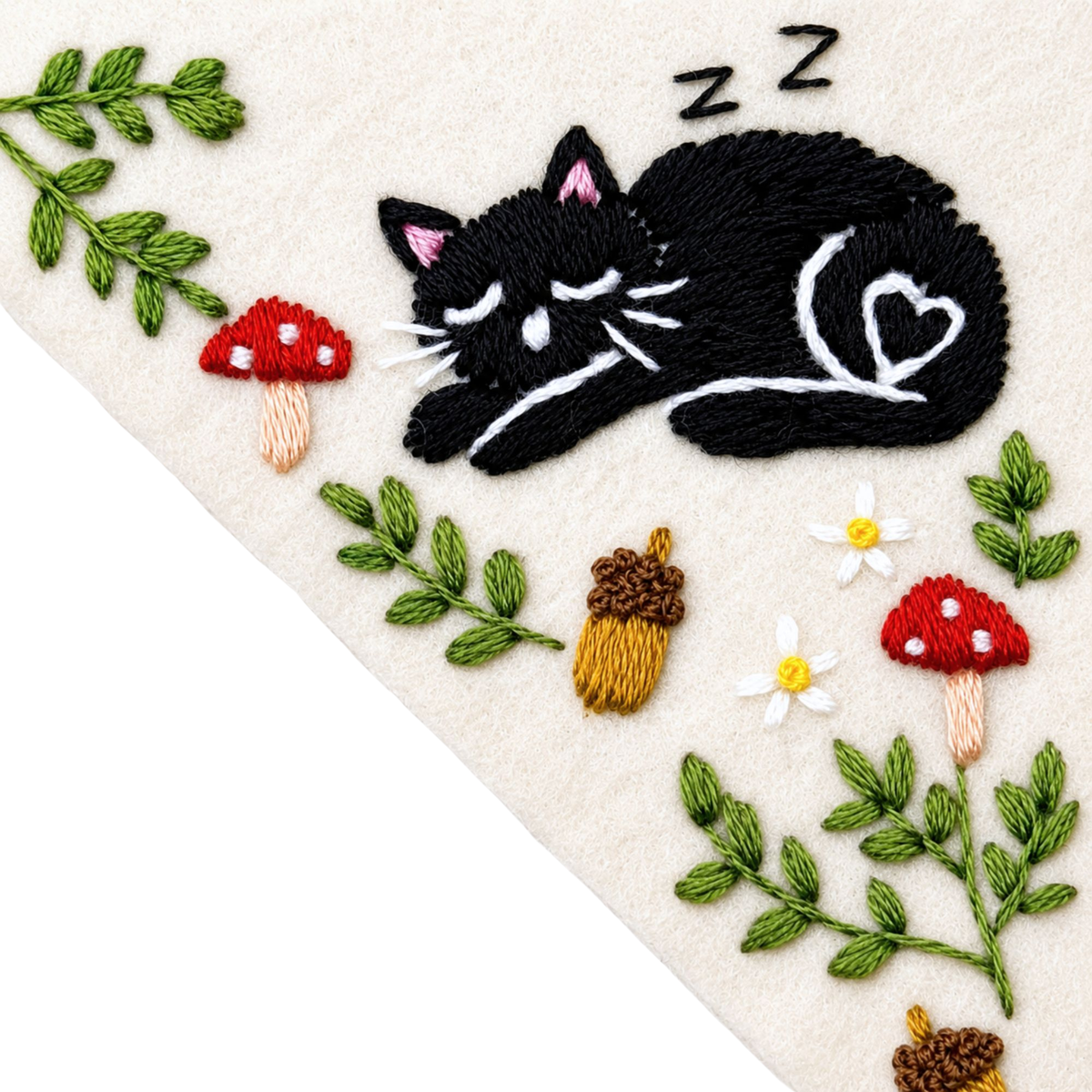 Le Petit Camion Handmade Embroidered Felt Corner Bookmark - Sleeping Black Cat