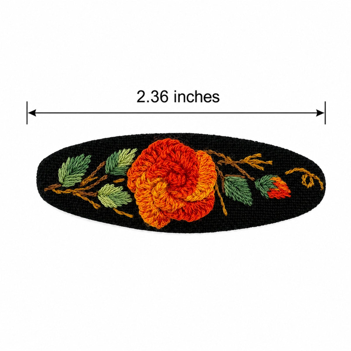 Hand Embroidered Ombre Orange Rose Linen Hair Snap Clips, Oval, 2.36 in. (Pack of 2)
