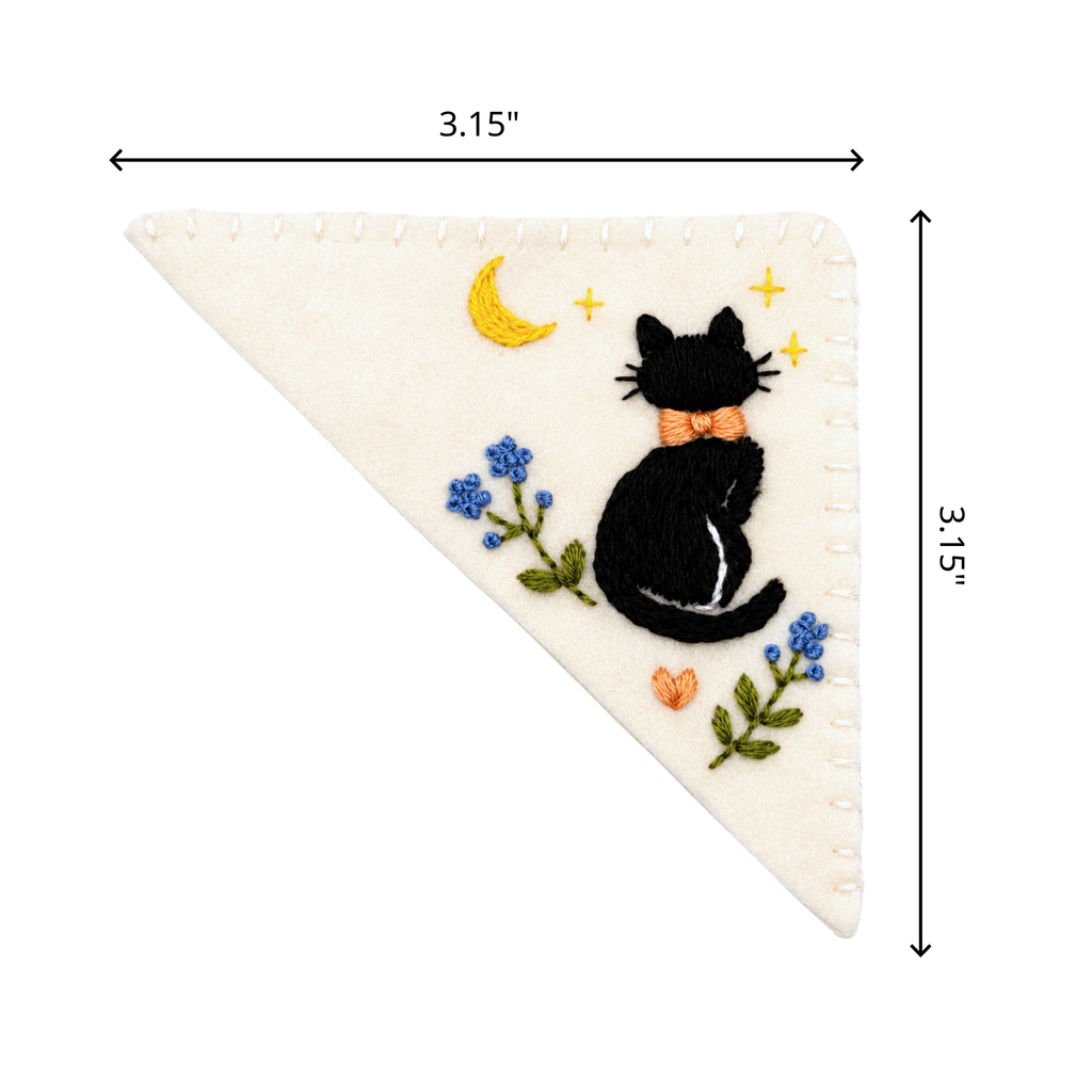 Le Petit Camion Handmade Embroidered Felt Corner Bookmark - Moonlight Black Cat