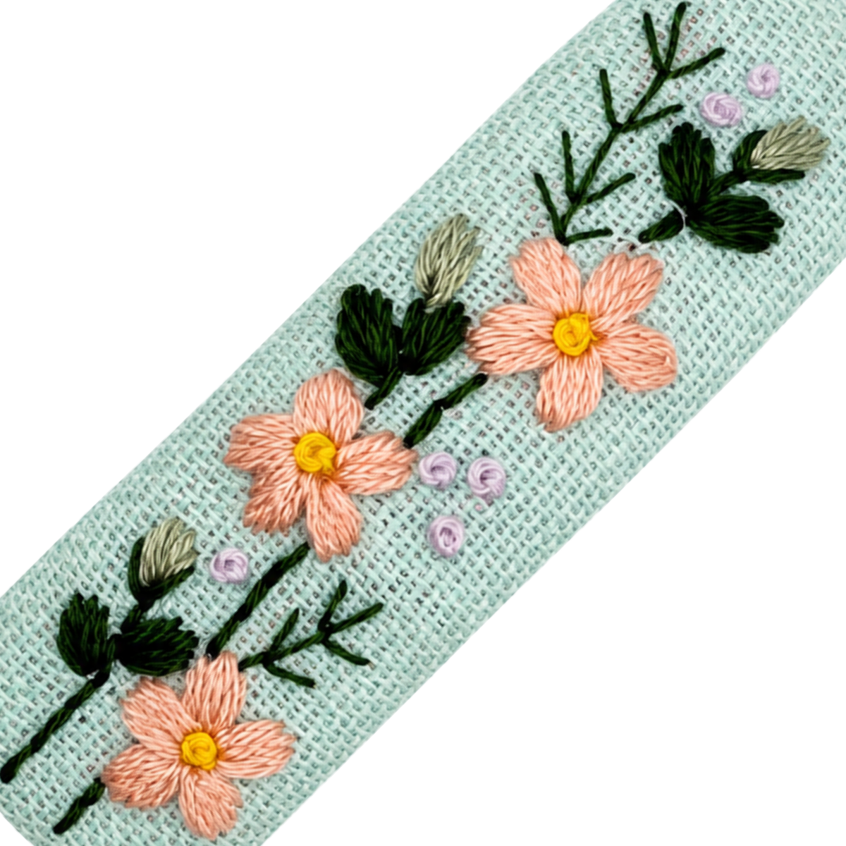 Handmade Embroidered Peach Flower, Mint Linen Hair Snap Clips, Rectangle, 2.36 in. (Pack of 2)