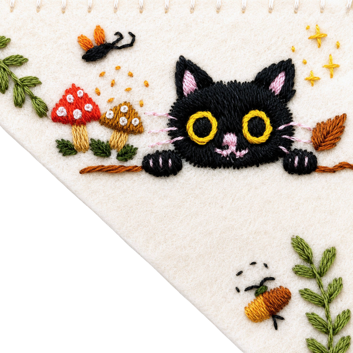 Le Petit Camion Handmade Embroidered Felt Corner Bookmark - Peekaboo Black Cat