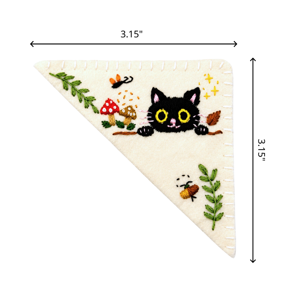 Le Petit Camion Handmade Embroidered Felt Corner Bookmark - Peekaboo Black Cat