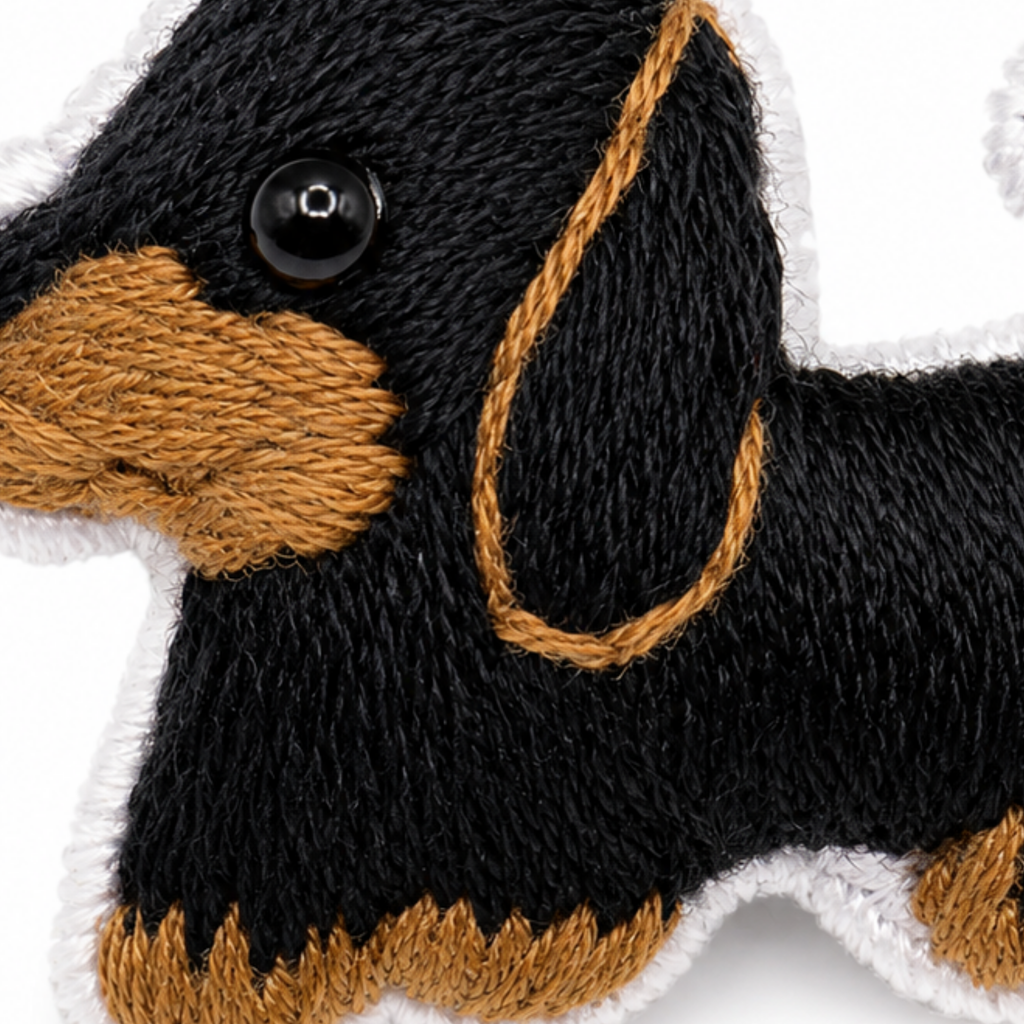 Handmade 3D Embroidered Dog Pin Badge for Bags, Hats & Clothing
