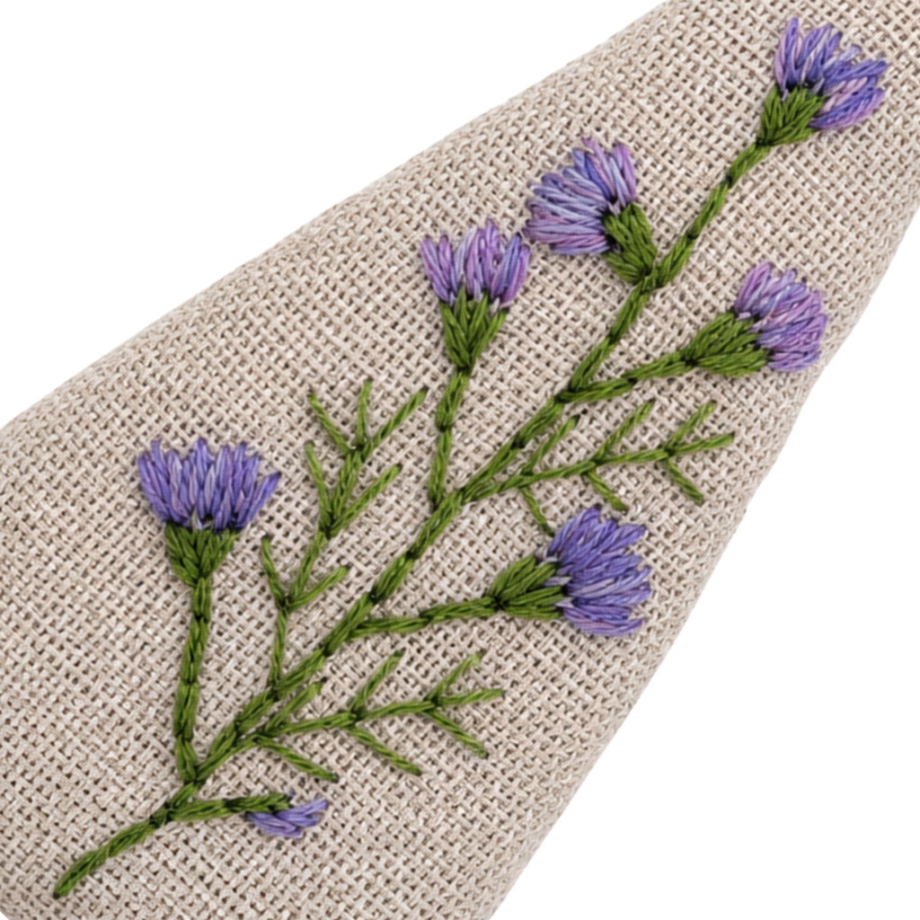 Handmade Embroidered Purple Flower, Natural Linen Hair Snap Clips, Triangle, 2.76 in. (Pack of 2)