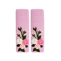 Handmade Rose Embroidery Hair Snap Clip, Pink Linen, Rectangle, 2.36"