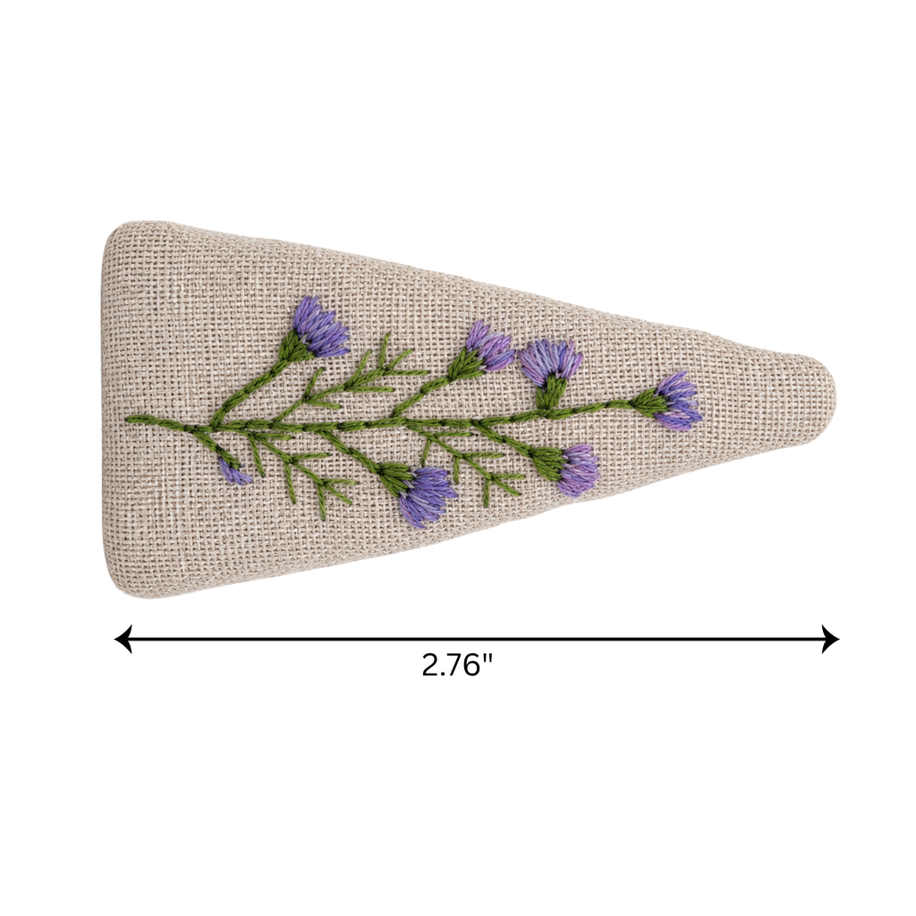 Handmade Embroidered Purple Flower, Natural Linen Hair Snap Clips, Triangle, 2.76 in. (Pack of 2)