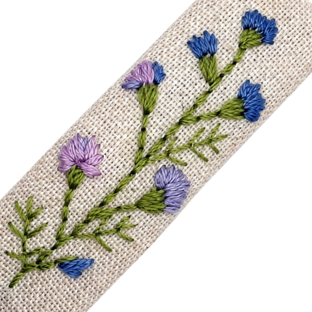 Handmade Embroidered Purple Flower, Natural Linen Hair Snap Clips, Rectangle, 2.36 in. (Pack of 2)