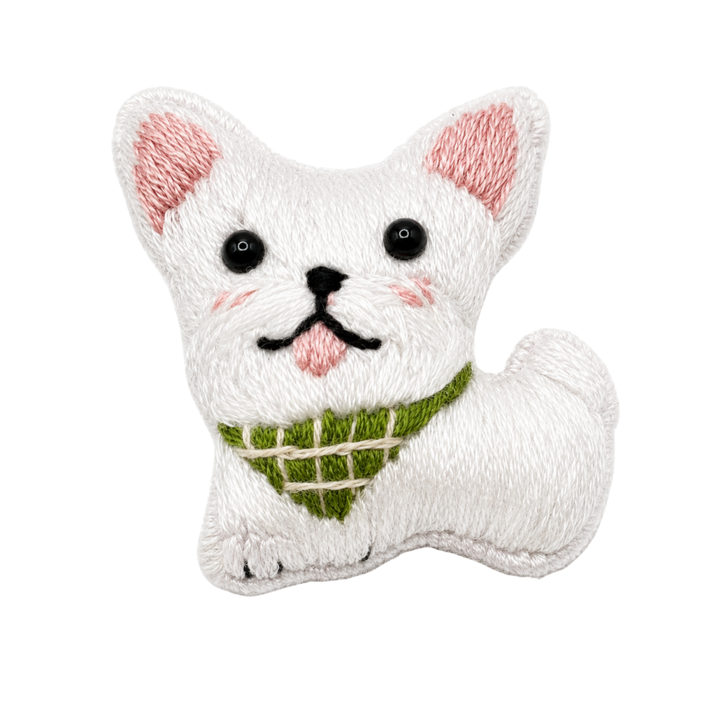 Handmade 3D Embroidered Dog Pin Badge for Bags, Hats & Clothing