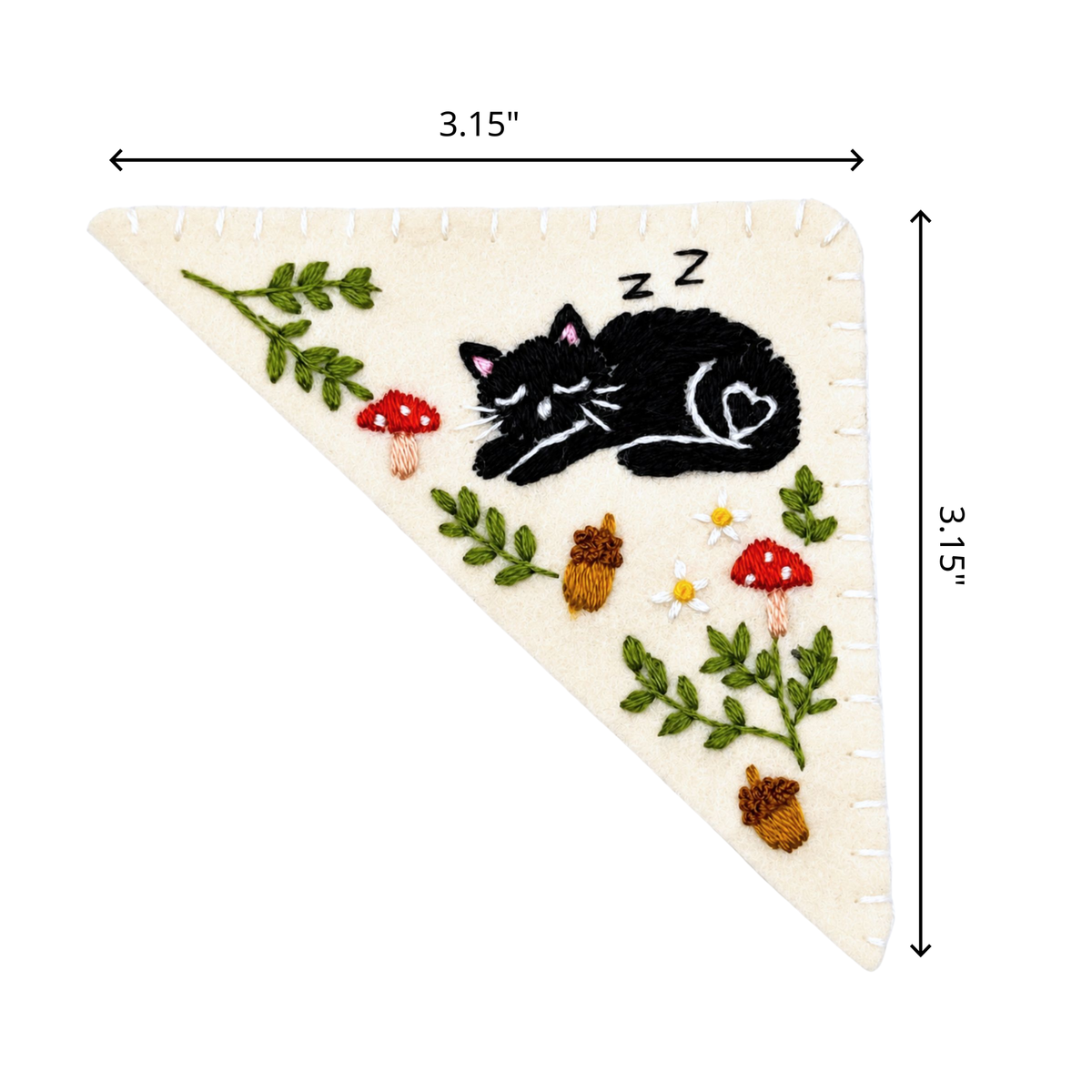 Le Petit Camion Handmade Embroidered Felt Corner Bookmark - Sleeping Black Cat