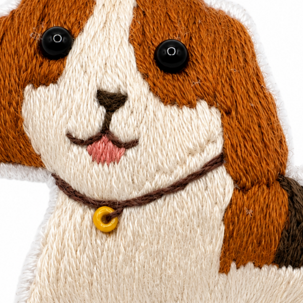 Handmade 3D Embroidered Dog Pin Badge for Bags, Hats & Clothing