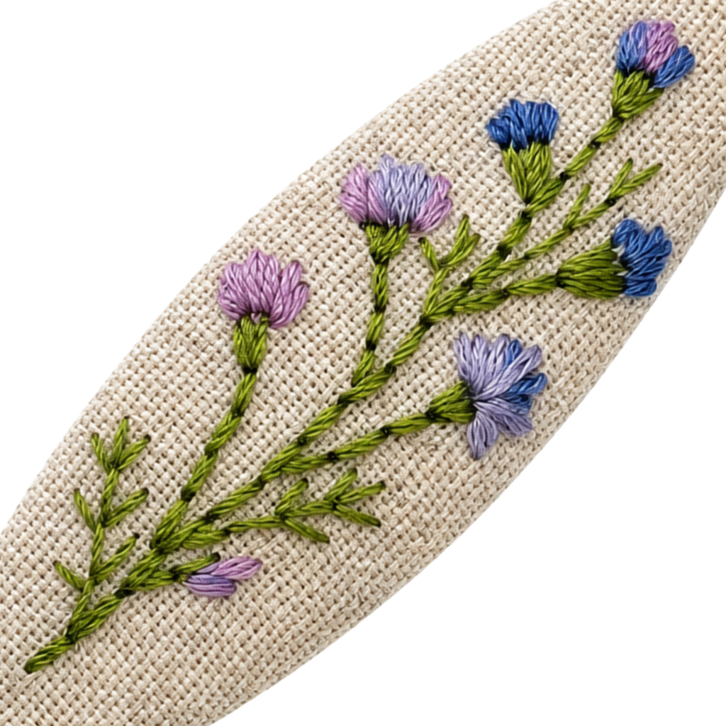 Handmade Embroidered Purple Flower, Natural Linen Hair Snap Clips, Oval, 2.36 in. (Pack of 2)