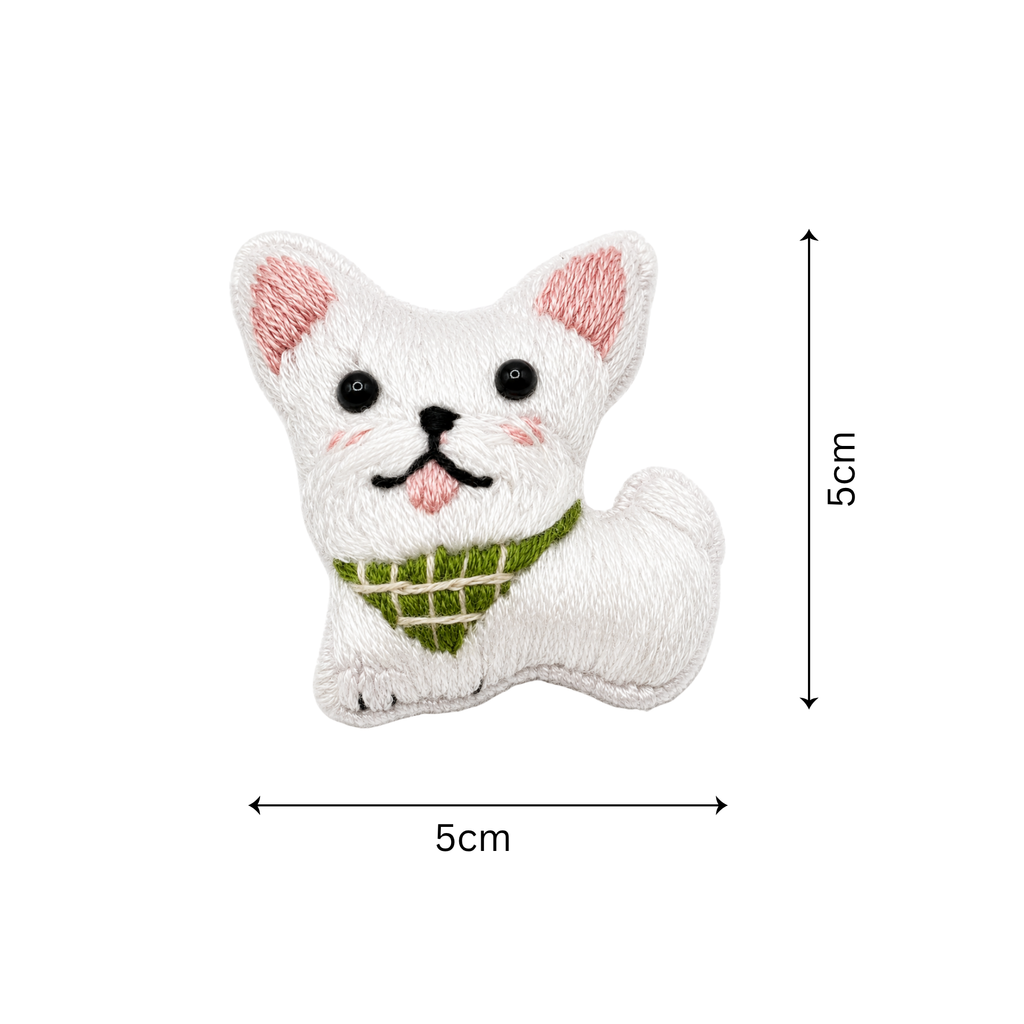 Handmade 3D Embroidered Dog Pin Badge for Bags, Hats & Clothing