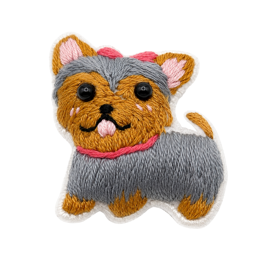 Handmade 3D Embroidered Dog Pin Badge for Bags, Hats & Clothing