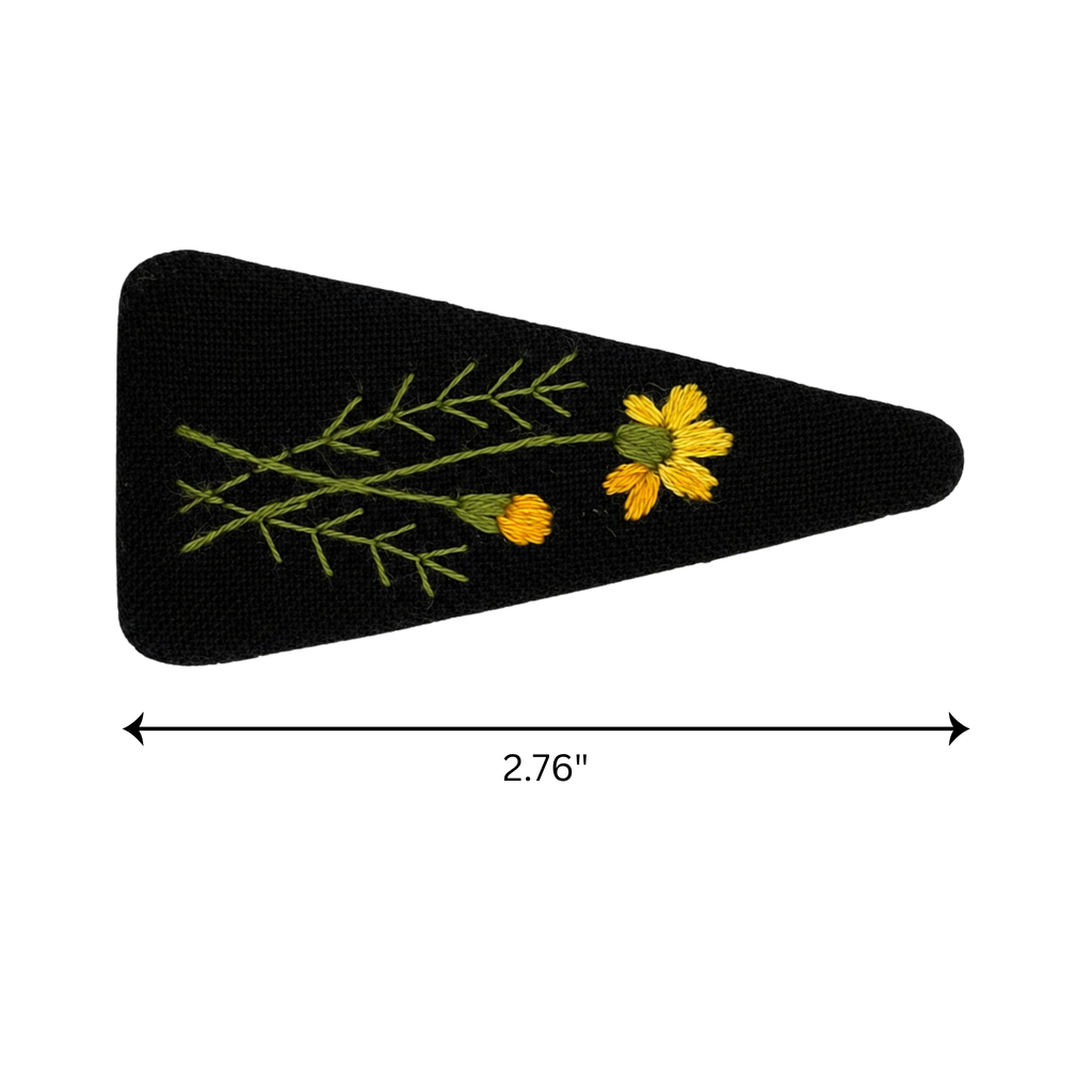 Handmade Embroidered Yellow Flower Linen Hair Snap Clips, Triangle, 2.76 in. (Pack of 2)