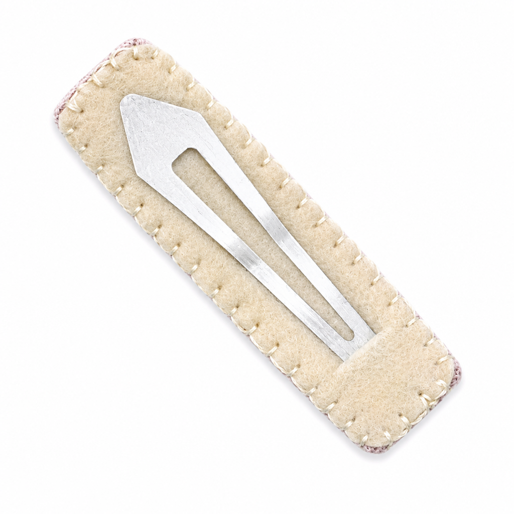 Handmade Rose Embroidery Hair Snap Clip, Pink Linen, Rectangle, 2.36"