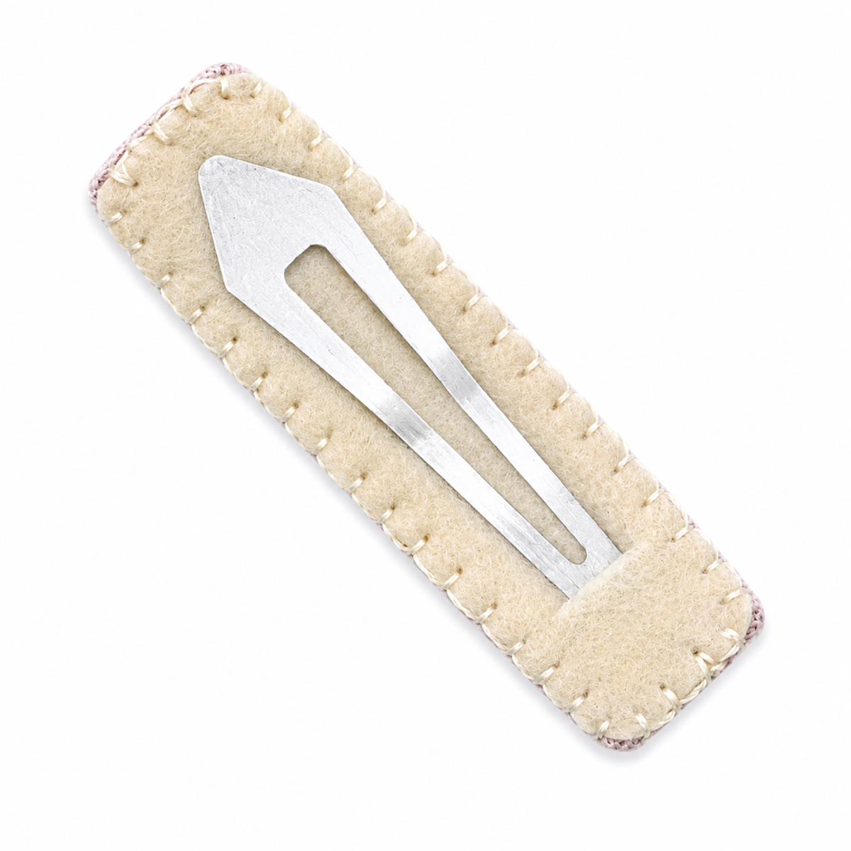 Handmade Rose Embroidery Hair Snap Clip, Pink Linen, Rectangle, 2.36"