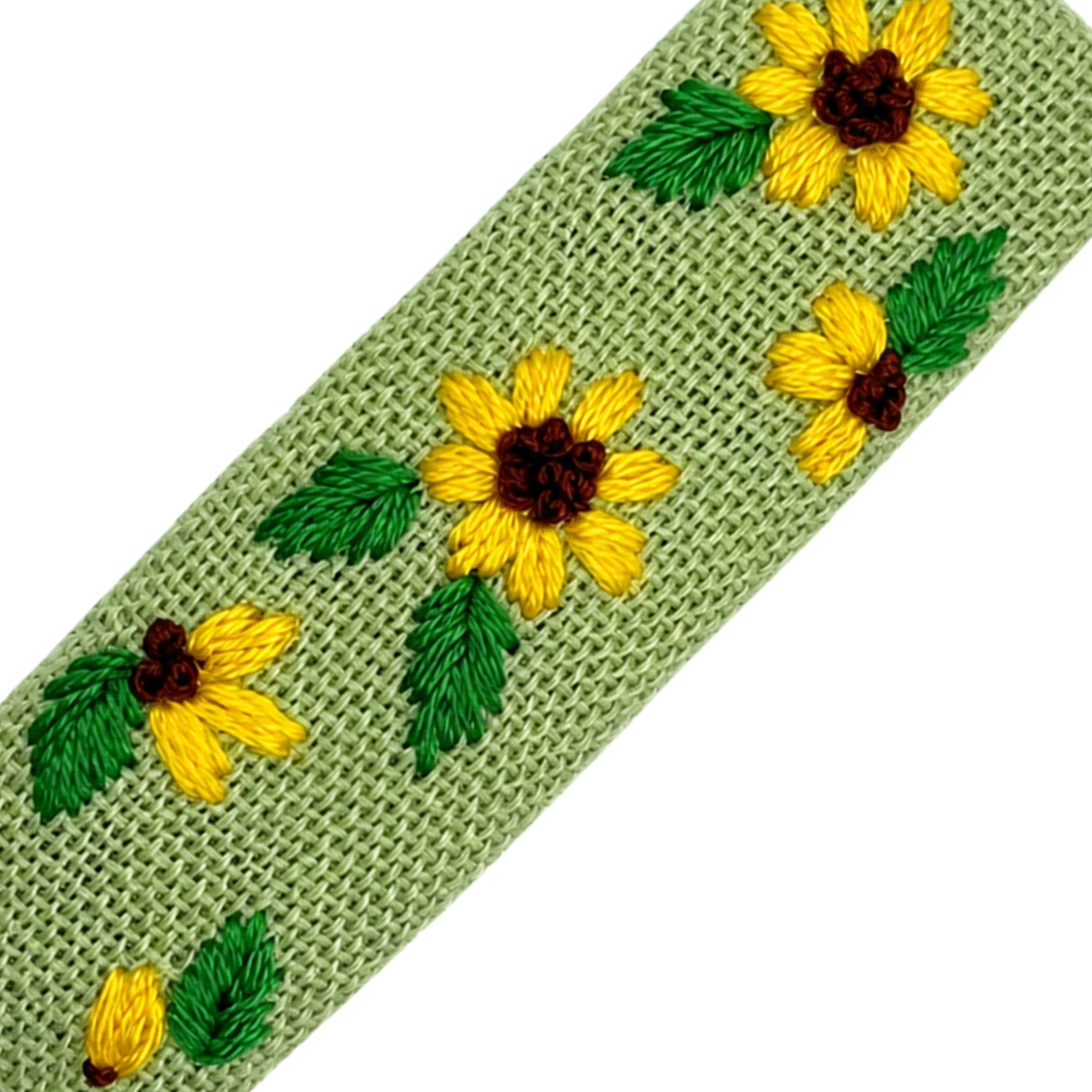 Handmade Embroidered Sunflower, Green Linen Hair Snap Clips, Rectangle, 2.36 in. (Pack of 2)