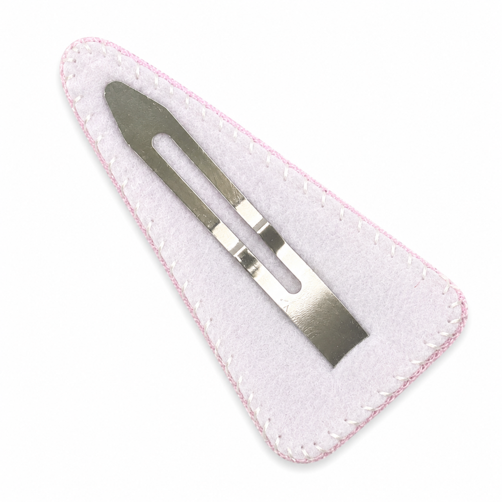 Handmade Rose Embroidery Hair Snap Clip, Pink Linen, Triangle, 2.36"