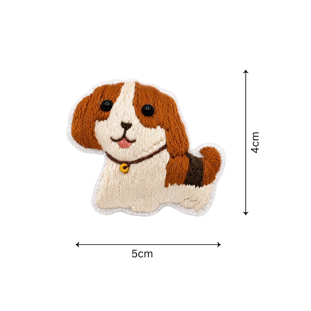Handmade 3D Embroidered Dog Pin Badge for Bags, Hats & Clothing