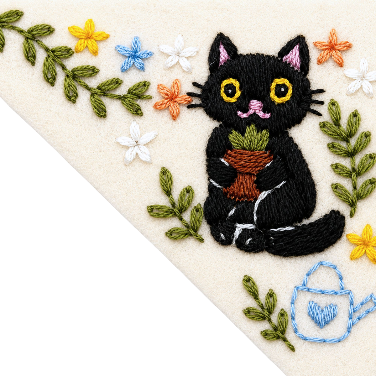 Le Petit Camion Handmade Embroidered Felt Corner Bookmark - Garden Black Cat