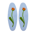 Handmade Embroidered Orange Flower, Light Blue Linen Hair Snap Clips, Oval, 2.36 in. (Pack of 2)