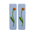 Handmade Embroidered Orange Flower, Light Blue Linen Hair Snap Clips, Rectangle, 2.36 in. (Pack of 2)