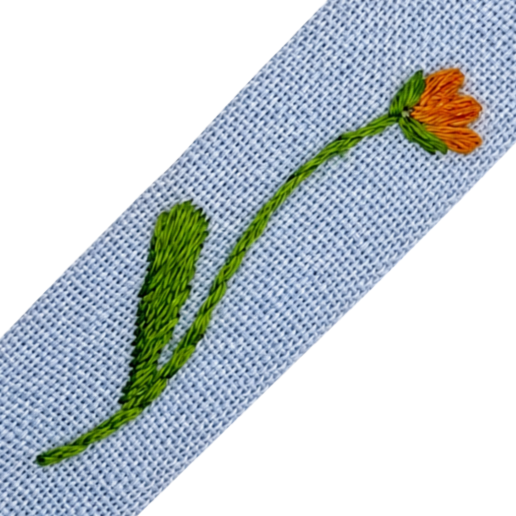 Handmade Embroidered Orange Flower, Light Blue Linen Hair Snap Clips, Rectangle, 2.36 in. (Pack of 2)