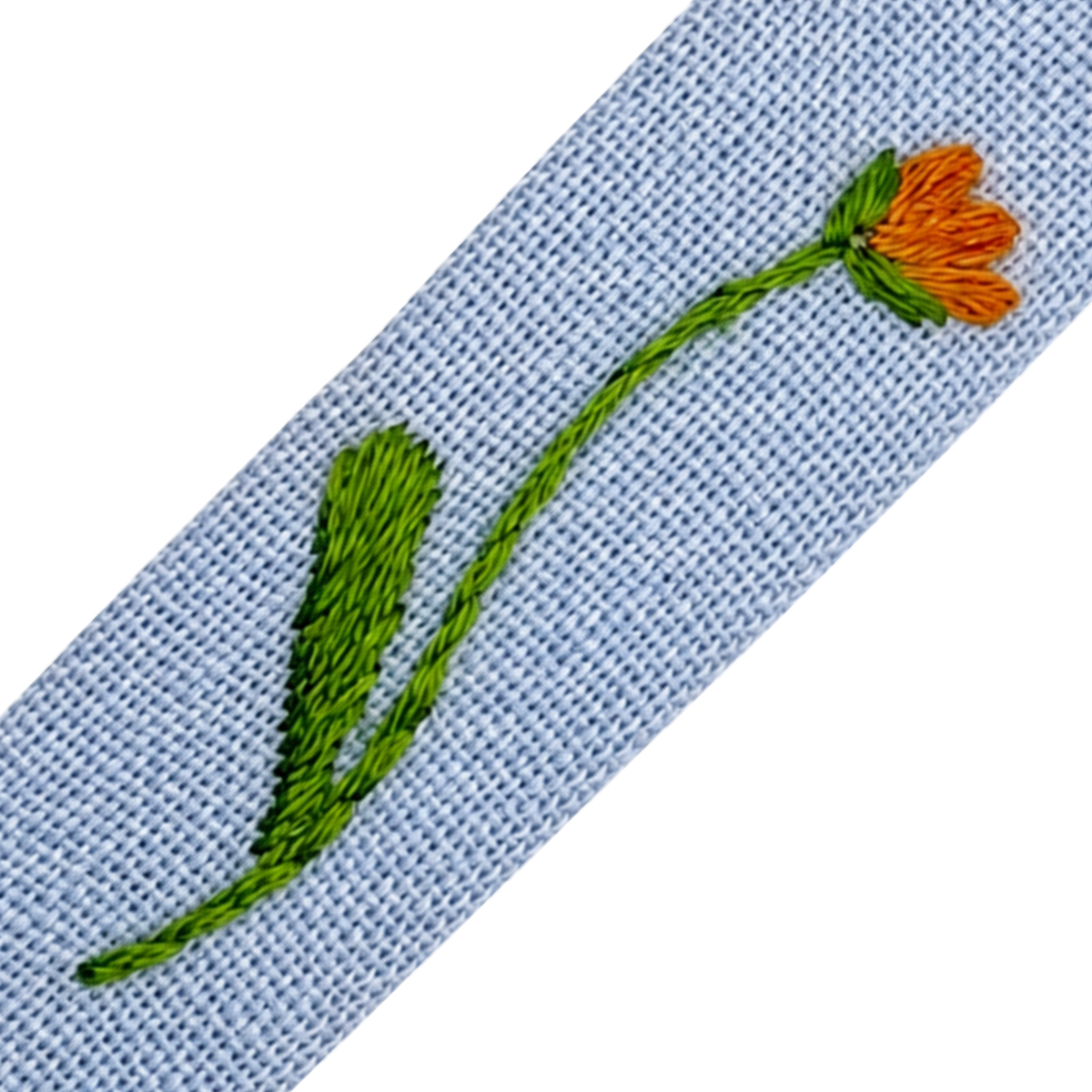 Handmade Embroidered Orange Flower, Light Blue Linen Hair Snap Clips, Rectangle, 2.36 in. (Pack of 2)