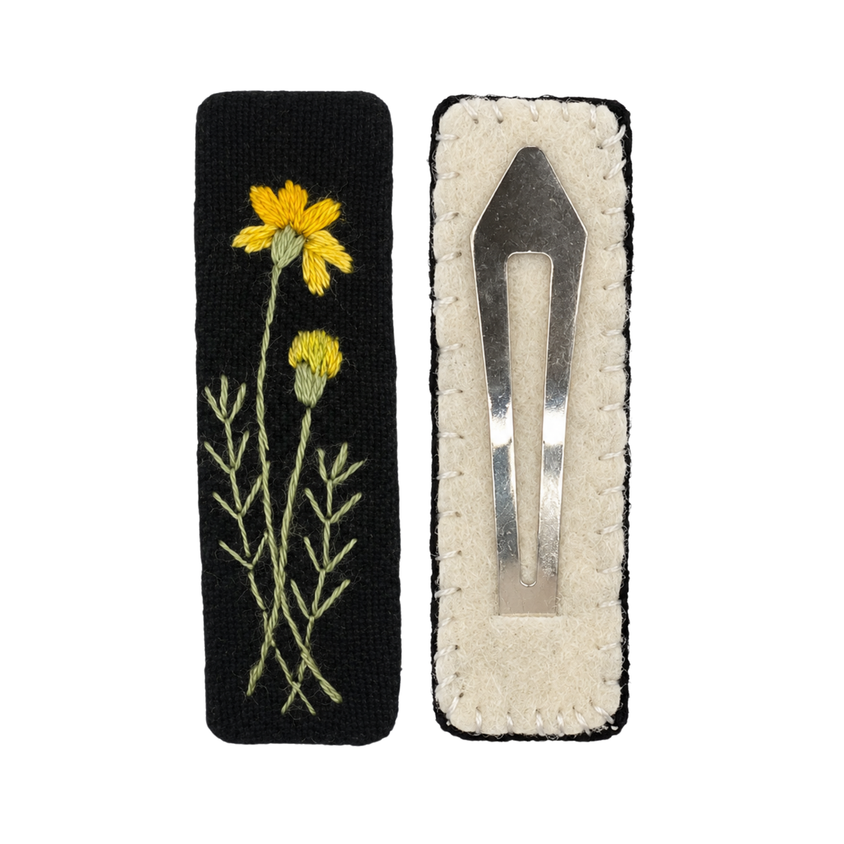 Handmade Embroidered Yellow Flower Linen Hair Snap Clips, Rectangle, 2.36 in. (Pack of 2)