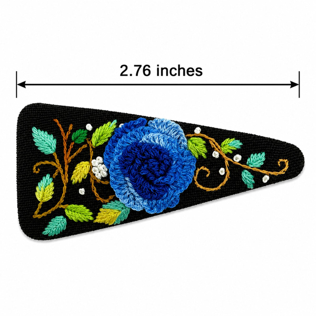 Hand Embroidered Ombre Blue Rose Linen Hair Snap Clips, Triangle, 2.76 in. (Pack of 2)
