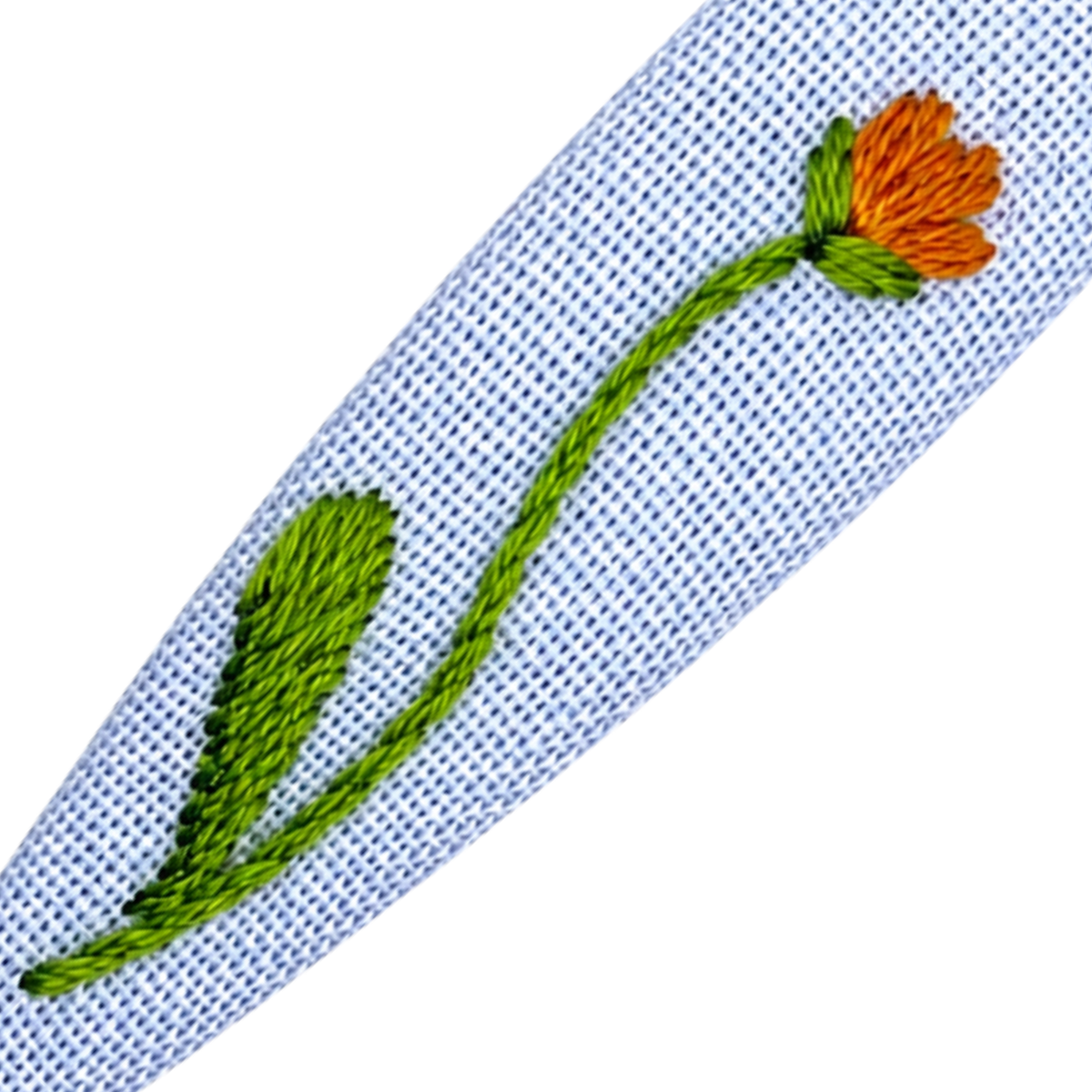 Handmade Embroidered Orange Flower, Light Blue Linen Hair Snap Clips, Teardrop, 2.36 in. (Pack of 2)