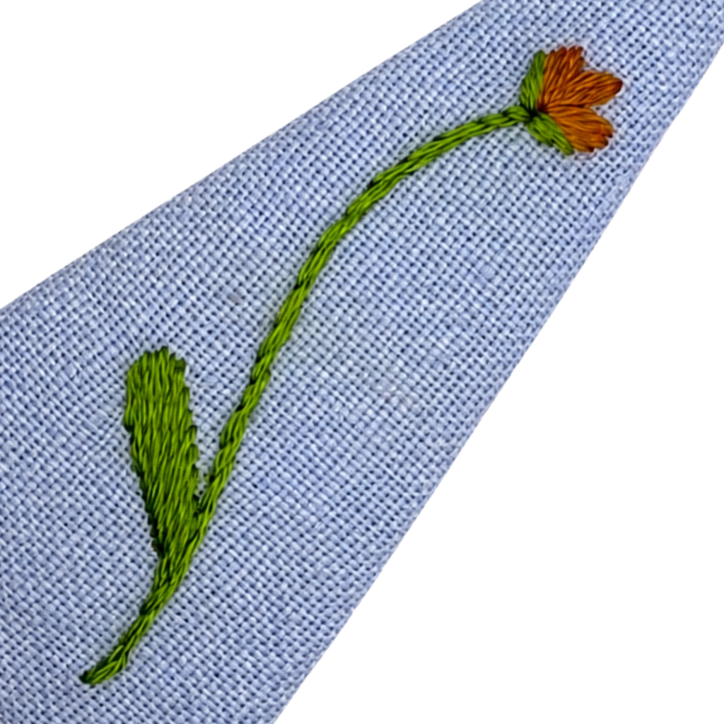 Handmade Embroidered Orange Flower, Light Blue Linen Hair Snap Clips, Triangle, 2.76 in. (Pack of 2)