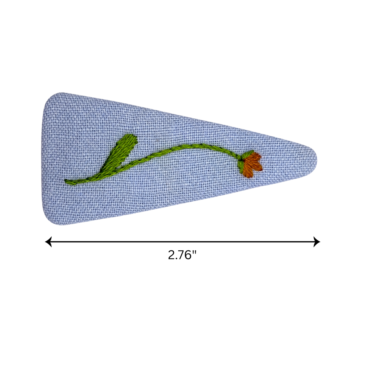 Handmade Embroidered Orange Flower, Light Blue Linen Hair Snap Clips, Triangle, 2.76 in. (Pack of 2)