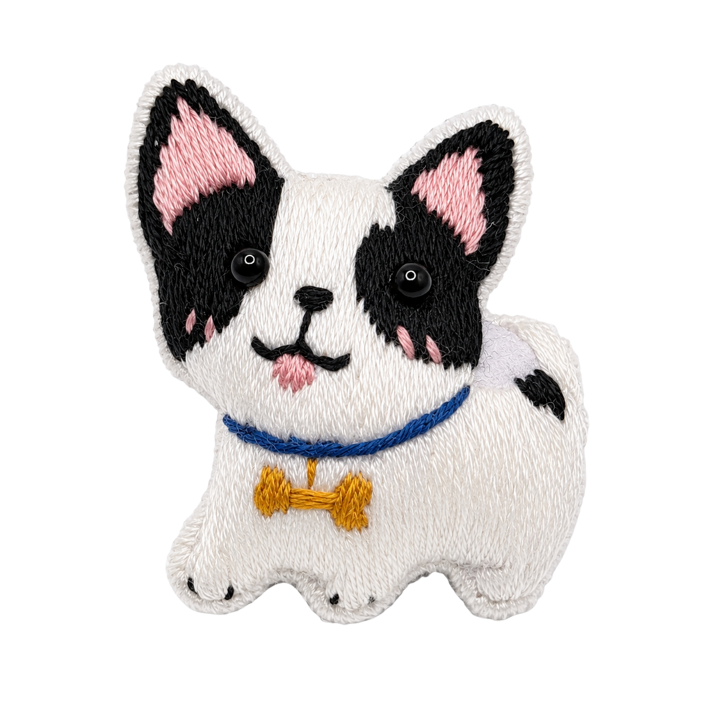 Handmade 3D Embroidered Dog Pin Badge for Bags, Hats & Clothing