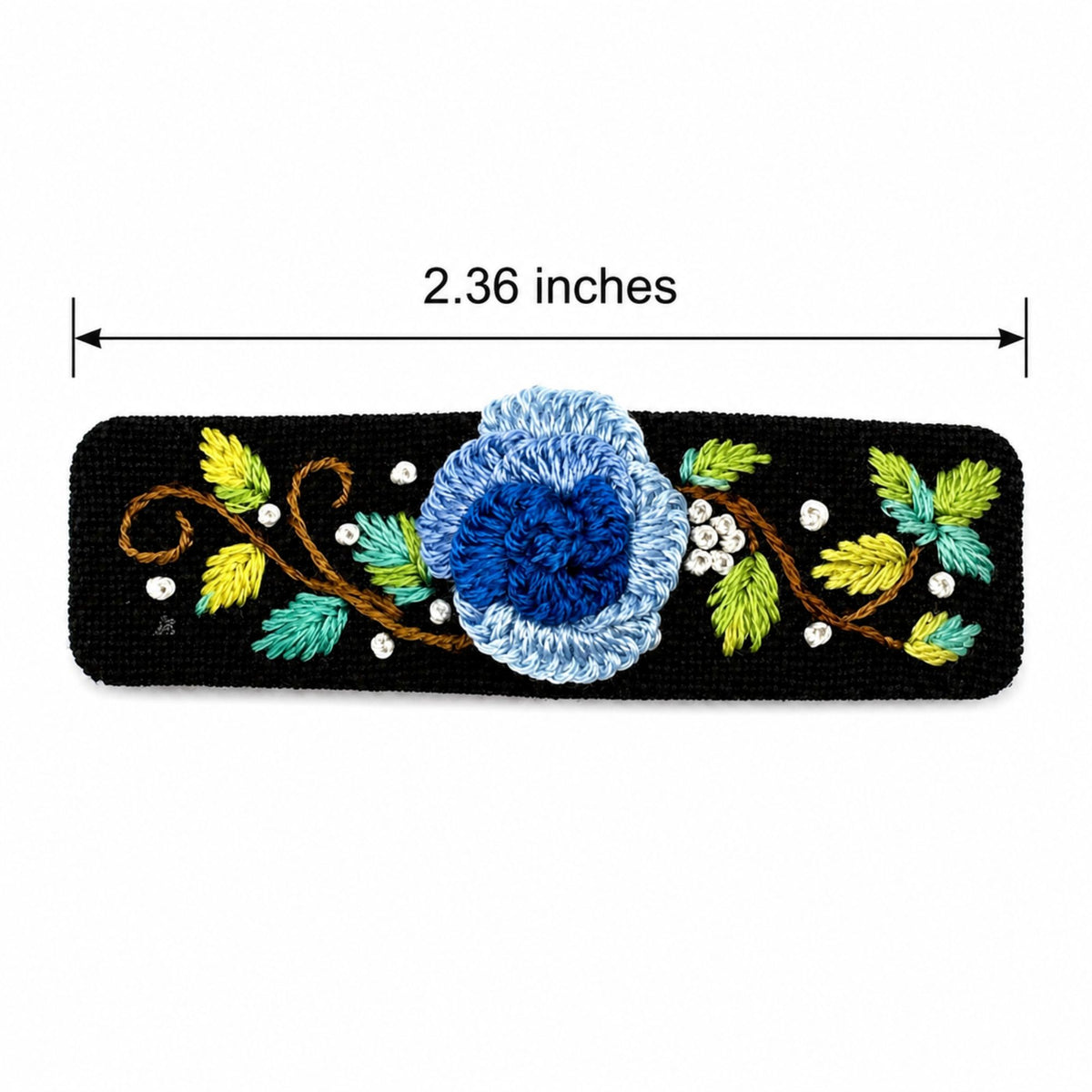 Hand Embroidered Ombre Blue Rose Linen Hair Snap Clips, Rectangle, 2.36 in. (Pack of 2)