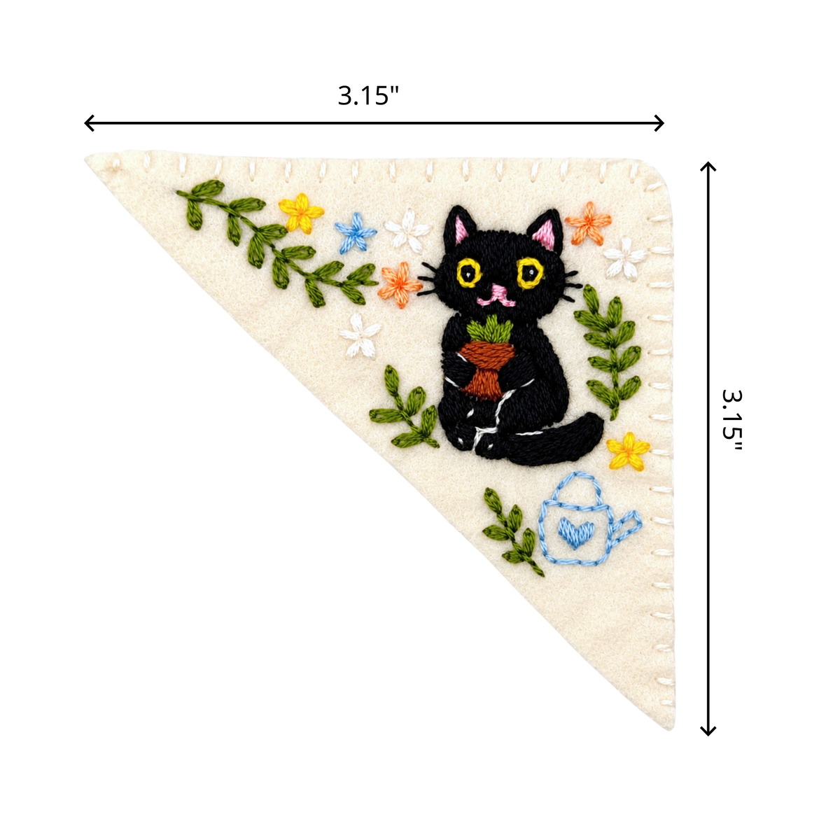 Le Petit Camion Handmade Embroidered Felt Corner Bookmark - Garden Black Cat