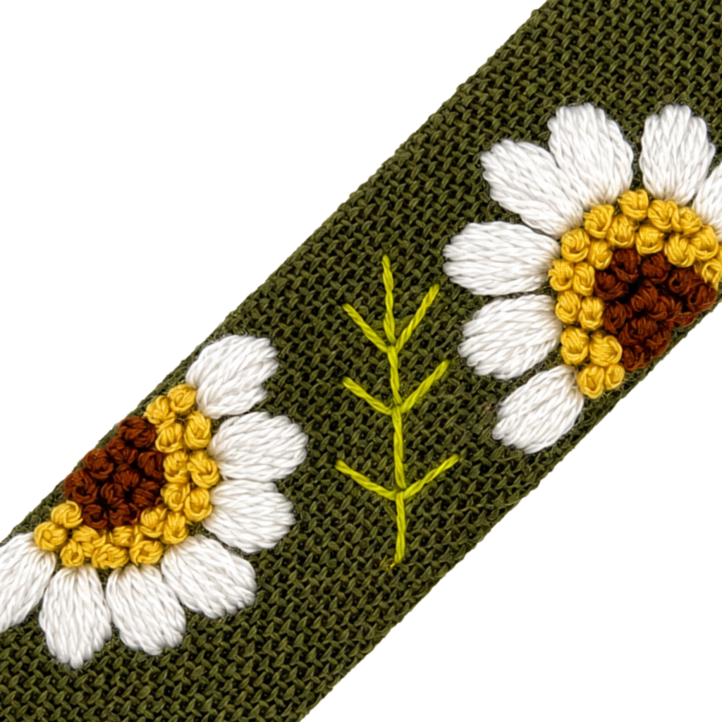 Handmade Embroidered Sunflower, Olive Green Linen Hair Snap Clips, Rectangle, 2.36 in. (Pack of 2)