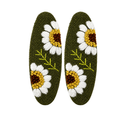 Handmade Embroidered Sunflower, Olive Green Linen Hair Snap Clips, Oval, 2.36 in. (Pack of 2)