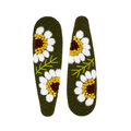 Handmade Embroidered Sunflower, Olive Green Linen Hair Snap Clips, Teardrop, 2.36 in. (Pack of 2)