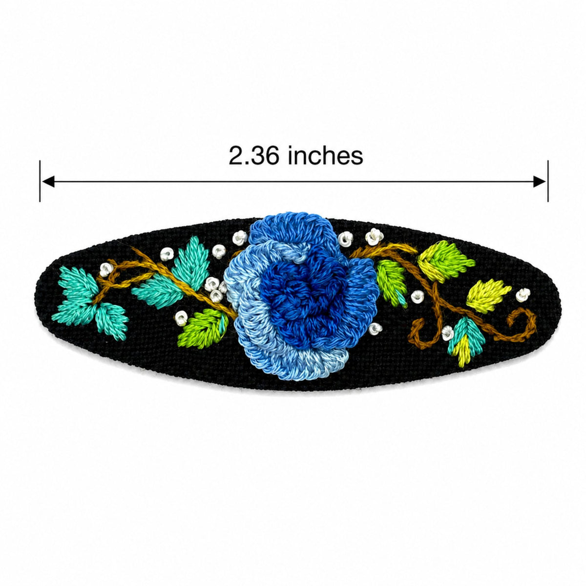 Hand Embroidered Ombre Blue Rose Linen Hair Snap Clips, Oval, 2.36 in. (Pack of 2)