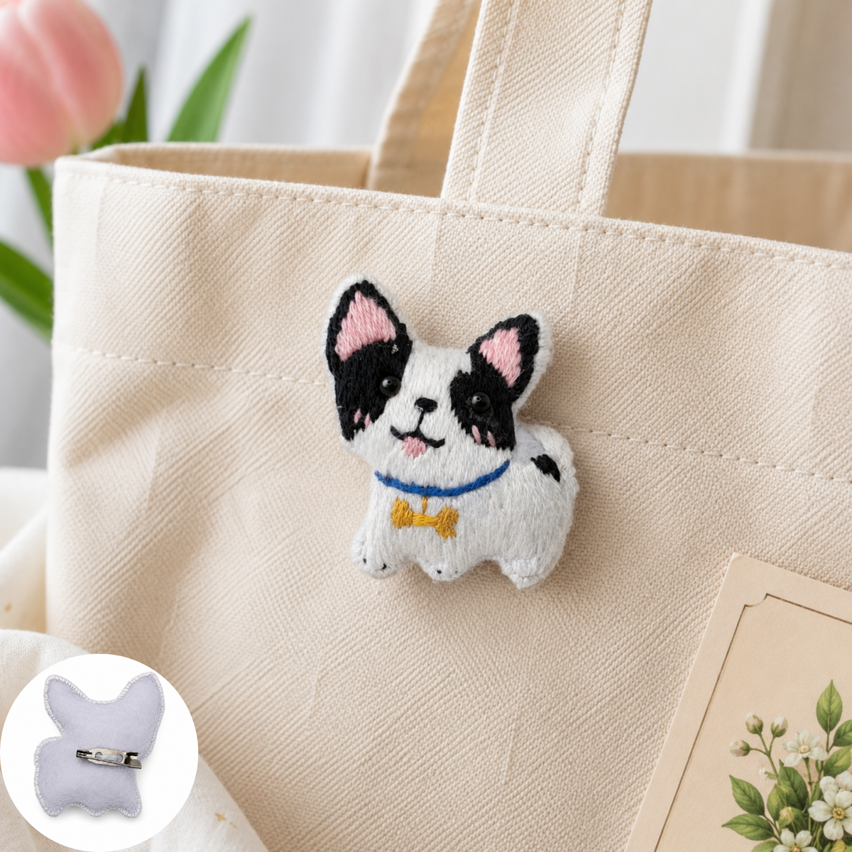 Handmade 3D Embroidered Dog Pin Badge for Bags, Hats & Clothing