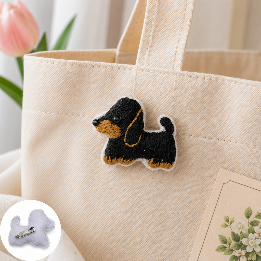 Handmade 3D Embroidered Dog Pin Badge for Bags, Hats & Clothing