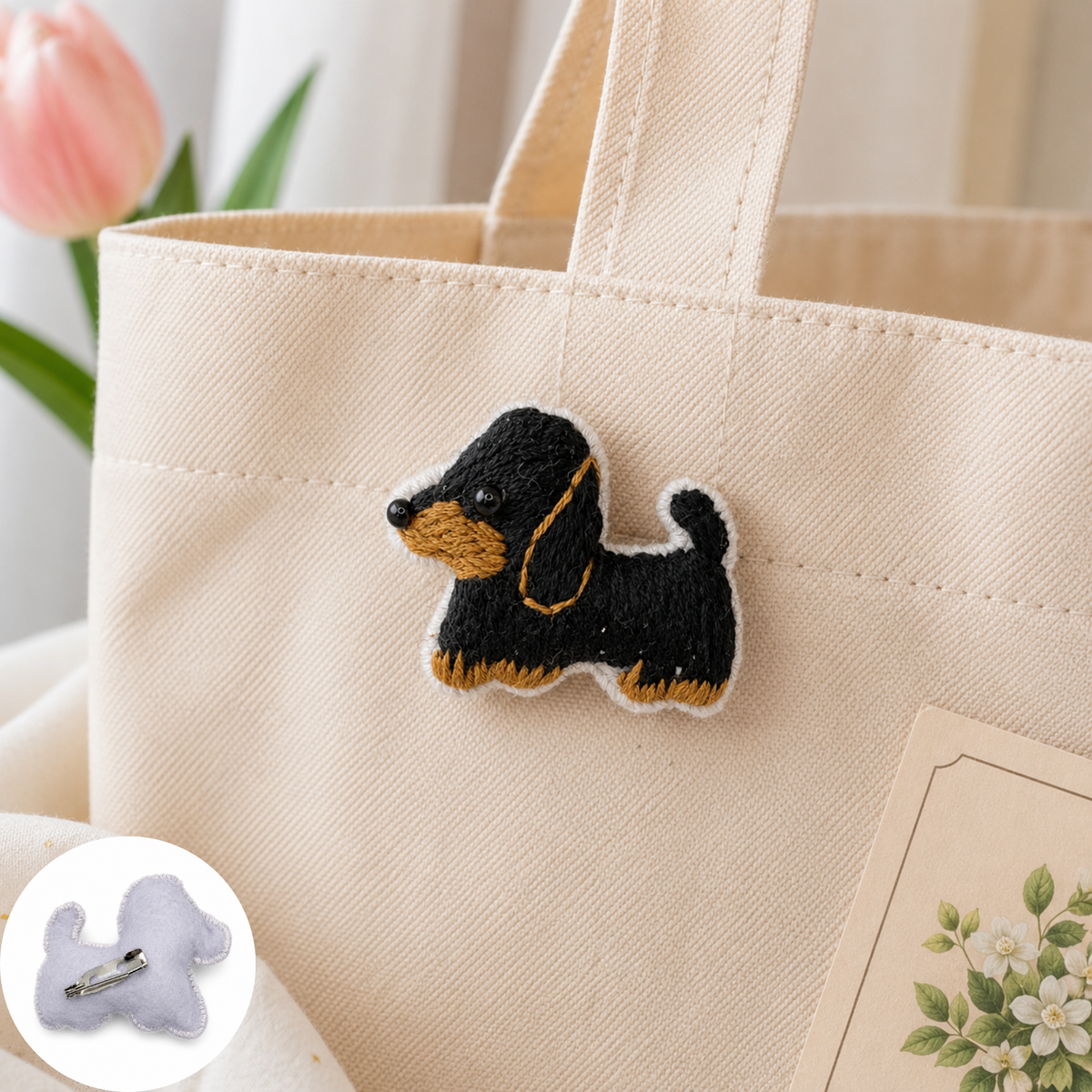 Handmade 3D Embroidered Dog Pin Badge for Bags, Hats & Clothing
