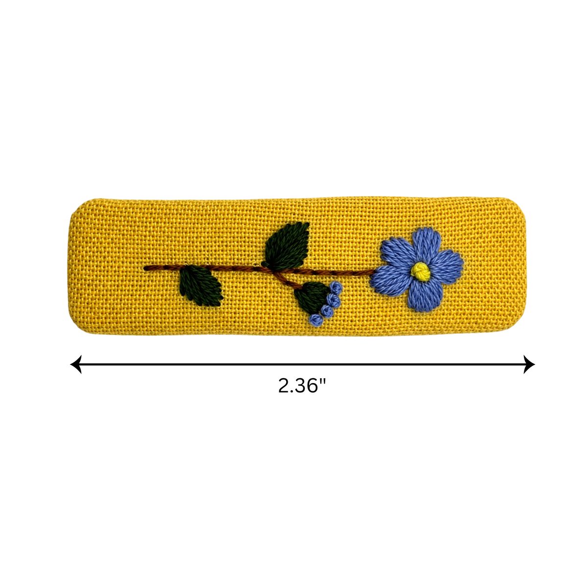 Handmade Embroidered Blue Flower, Light Blue Linen Hair Snap Clips, Rectangle, 2.36 in. (Pack of 2)